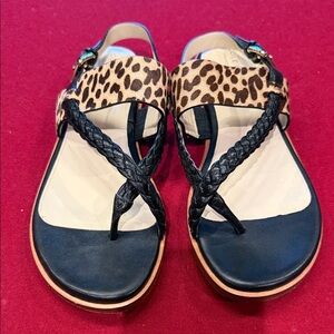 Cole Haan Leopard and Black Braided Sandals